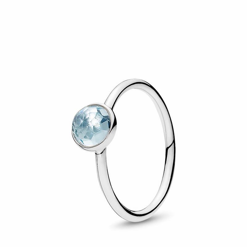 Pandora March Droplet Ring - Sterling Silver/Blue/Crystal - Canada | IB4383TC